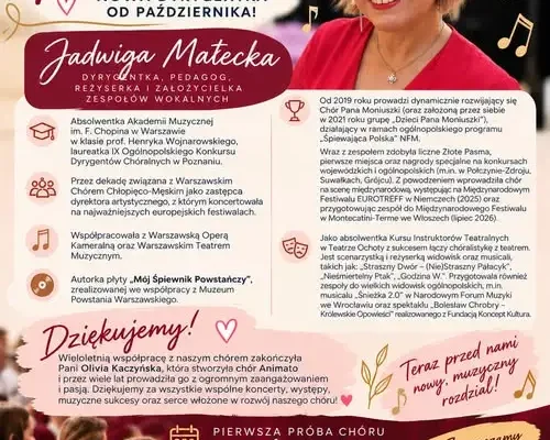 Nowa dyrygentka szkolnego chóru w Łazach – pierwsza próba już 13 października
