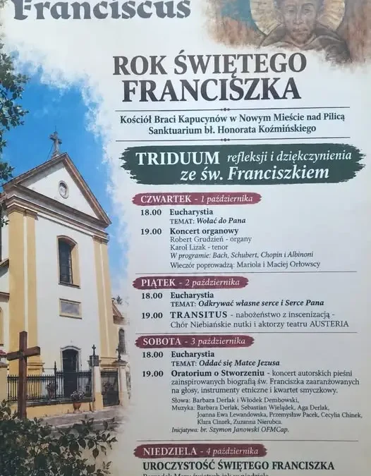 Jubileusz 800-lecia św. Franciszka w Nowym Mieście nad Pilicą – program obchodów