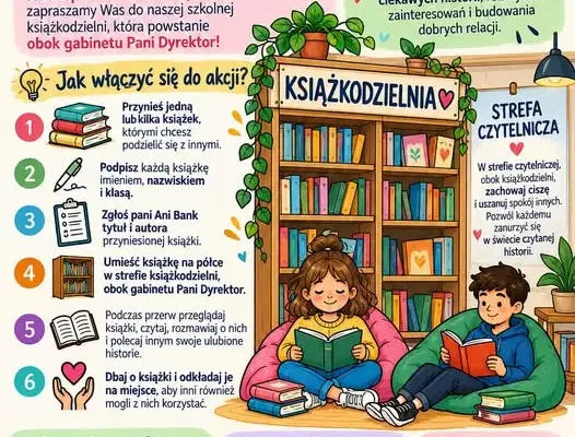 Książkodzielnia w Szkole Podstawowej w Żarnowcu – akcja wymiany książek dla uczniów