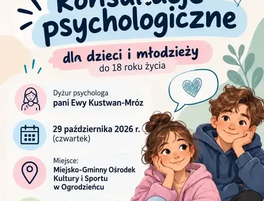 Bezpłatne konsultacje psychologiczne dla dzieci i młodzieży w Ogrodzieńcu