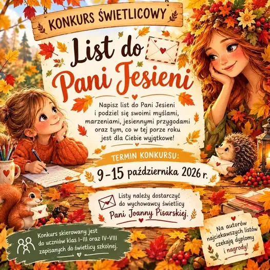 Jesienny konkurs świetlicowy w Szkole w Szczekocinach – napisz list do Pani Jesieni