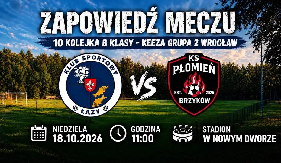 Mecz wyjazdowy KS Płomień Brzyków w Nowym Dworze – 10. kolejka B klasy