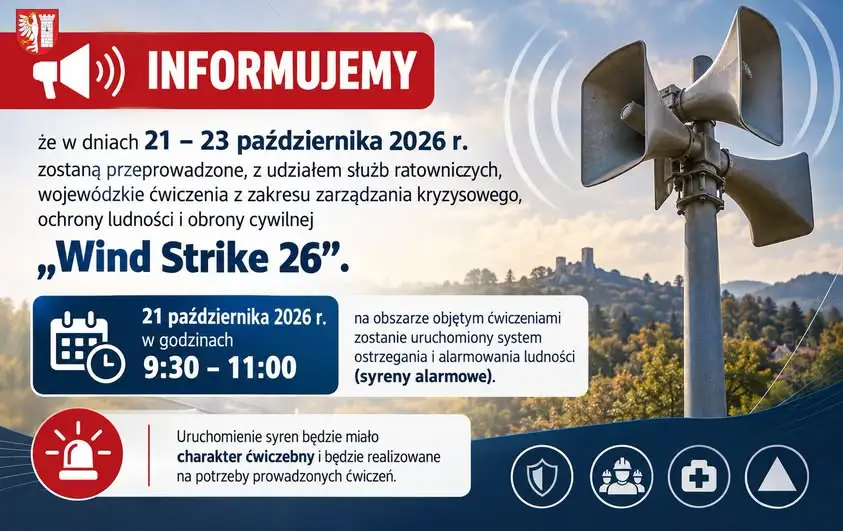 Ćwiczenia „Wind Strike 26” w powiecie zawierciańskim – zawyją syreny