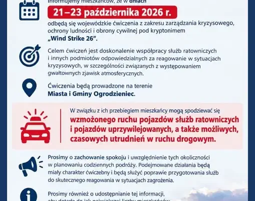 Wojewódzkie ćwiczenia „WIND STRIKE 26” w Ogrodzieńcu – mieszkańcy mogą spodziewać się utrudnień