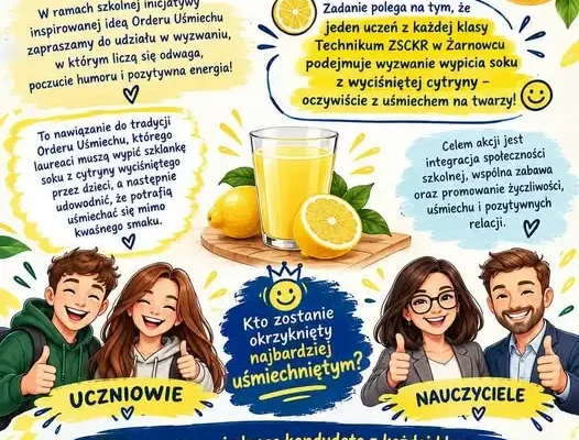 „Wyzwanie Uśmiechu” w ZSCKR w Żarnowcu – uczniowie zmierzą się z cytryną