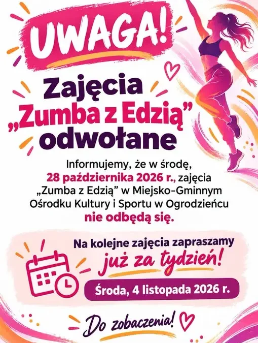 Zumba z Edzią w Ogrodzieńcu odwołana – 28 października 2026