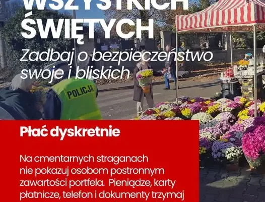 Bezpieczne Wszystkich Świętych: policja z Zawiercia apeluje o rozwagę przy cmentarzach